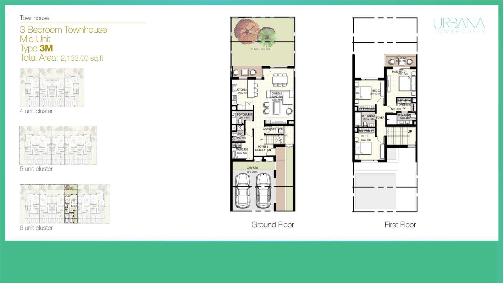 3 Bedroom Townhouse Type 3M, Size 2133 sq ft